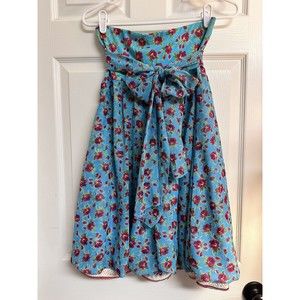 Betsey Johnson Blue Turqoise Red Floral Strapless Swim Cover up Beach Dress XS/S